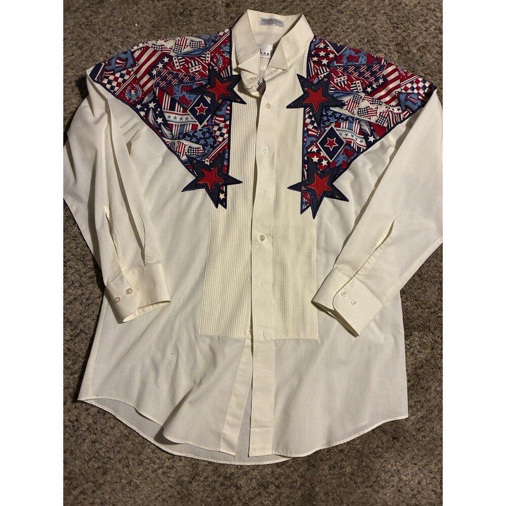 Chaplin Dress Western Shirt Mens Medium White Embroidered Star and Hand-Painted
